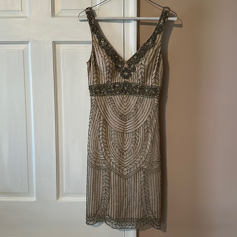 Sue Wong champagne beaded dress never worn